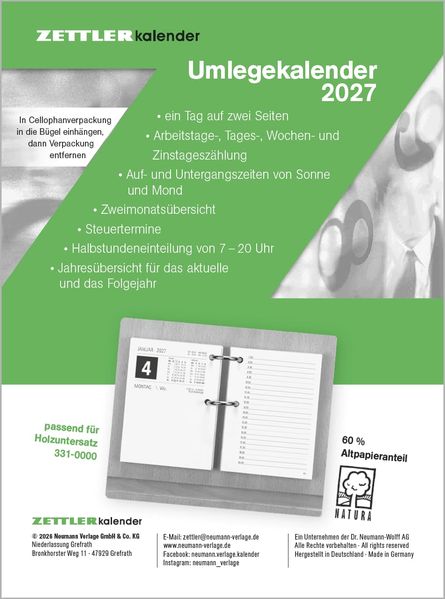 Umlegkalender 1T/2S 8x108 2027