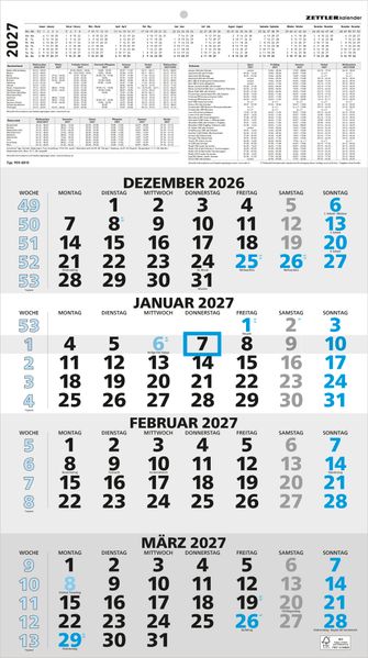 4-Monatskalender blau 2027