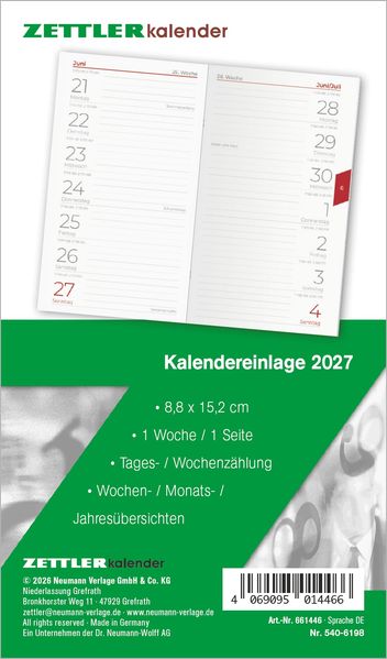Kalenderersatzeinlage TP 1W/1S 2027