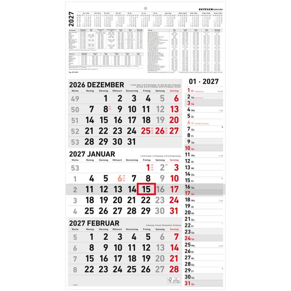 3-Monatskalender Kombi 2027