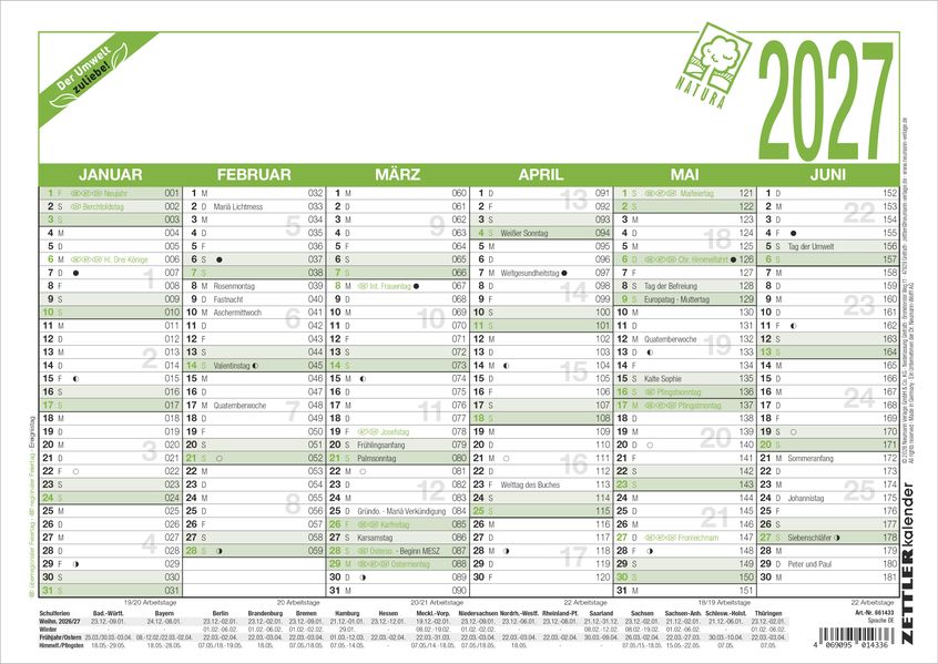Arbeitstagekalender A4 Blauer Engel* 2027