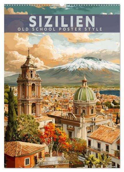 Sizilien - Old School Poster Style (Wandkalender 2027 DIN A2 hoch) CALVENDO Monatskalender