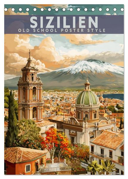 Sizilien - Old School Poster Style (Tischkalender 2027 DIN A5 hoch) CALVENDO Monatskalender