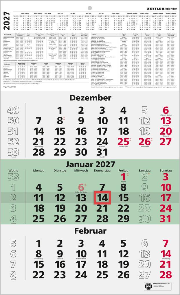 4-Monatskalender 2027