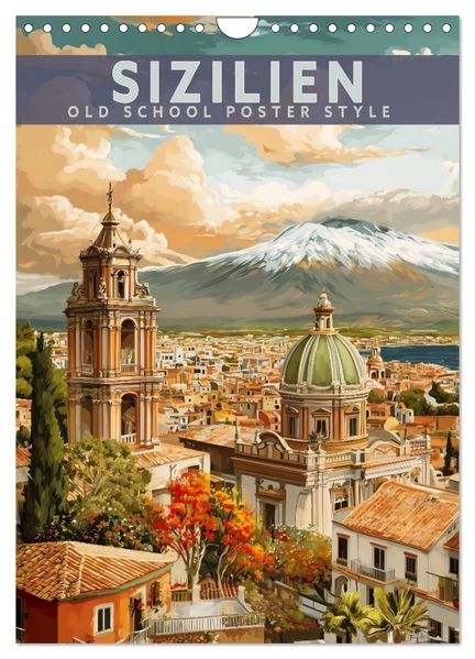 Sizilien - Old School Poster Style (Wandkalender 2027 DIN A4 hoch) CALVENDO Monatskalender