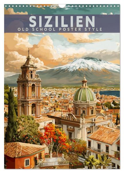 Sizilien - Old School Poster Style (Wandkalender 2027 DIN A3 hoch) CALVENDO Monatskalender