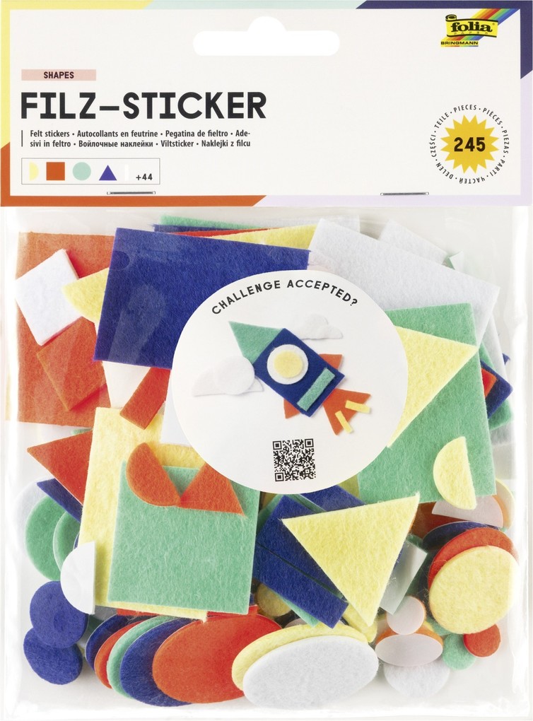 Folia Filz-Sticker FORMEN 245 Teile selbstklebend farbig sortiert