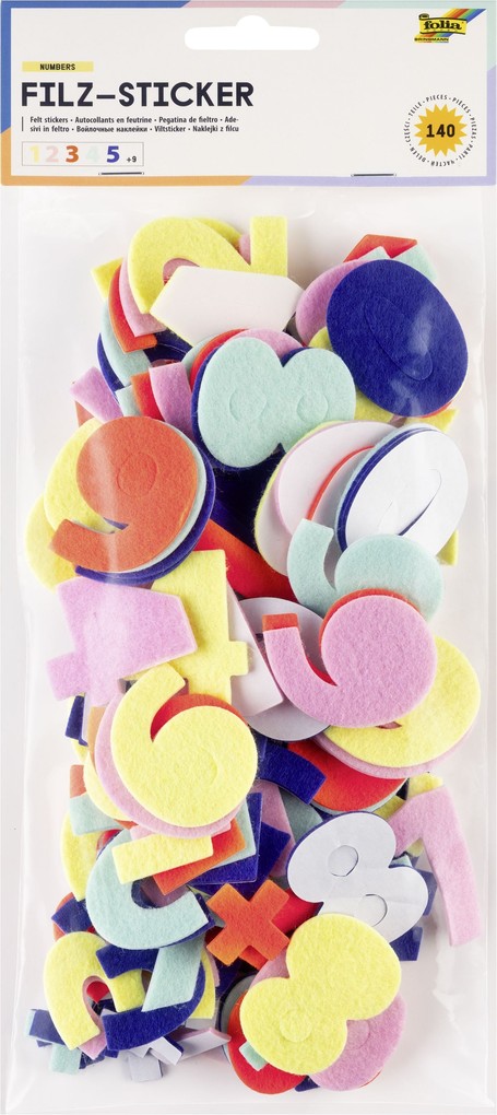 Folia Filz-Sticker ZAHLEN 140 Teile selbstklebend farbig sortiert