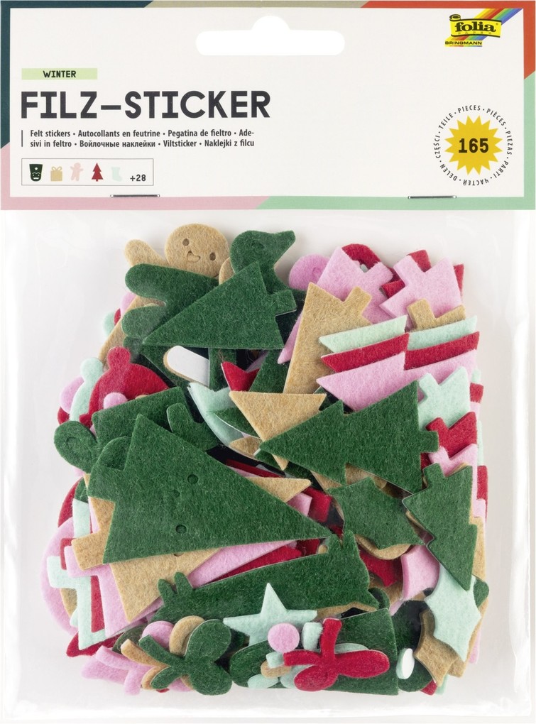 Folia Filz-Sticker WEIHNACHTEN 165 Teile farbig sortiert
