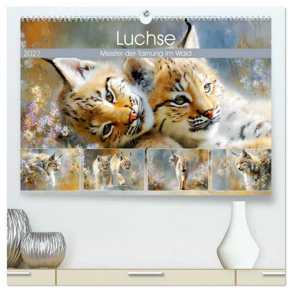 Luchse. Meister der Tarnung im Wald (hochwertiger Premium Wandkalender 2027 DIN A2 quer) Kunstdruck in Hochglanz
