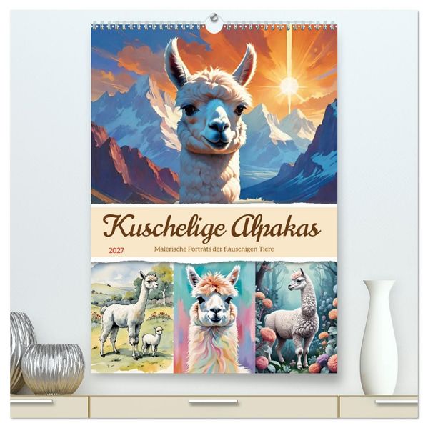 Kuschelige Alpakas (hochwertiger Premium Wandkalender 2027 DIN A2 hoch) Kunstdruck in Hochglanz