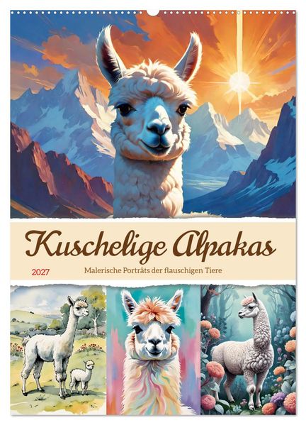 Kuschelige Alpakas (Wandkalender 2027 DIN A2 hoch) CALVENDO Monatskalender