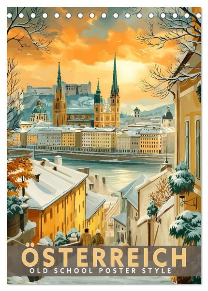 Österreich - Old School Poster Style (Tischkalender 2027 DIN A5 hoch) CALVENDO Monatskalender