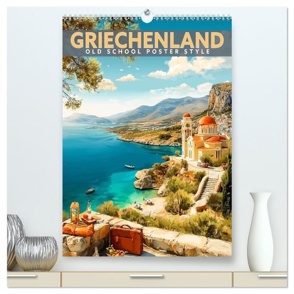 Griechenland - Old School Poster Style (hochwertiger Premium Wandkalender 2027 DIN A2 hoch) Kunstdruck in Hochglanz