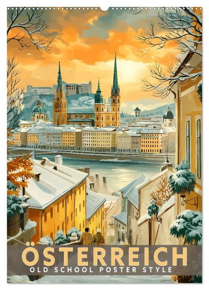 Österreich - Old School Poster Style (Wandkalender 2027 DIN A2 hoch) CALVENDO Monatskalender