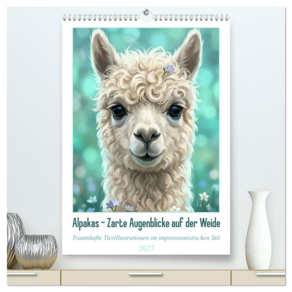 Alpakas - Zarte Augenblicke auf der Weide (hochwertiger Premium Wandkalender 2027 DIN A2 hoch) Kunstdruck in Hochglanz