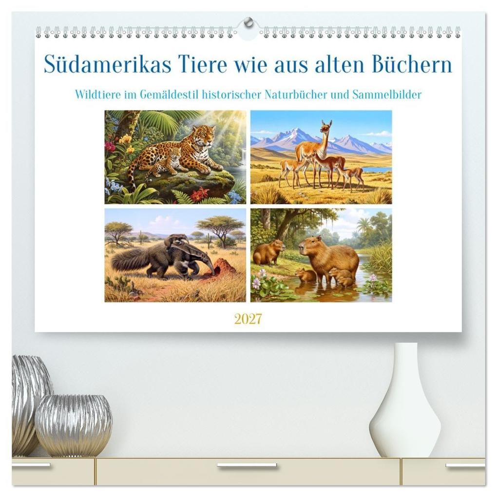 Südamerikas Tiere wie aus alten Büchern (hochwertiger Premium Wandkalender 2027 DIN A2 quer) Kunstdruck in Hochglanz