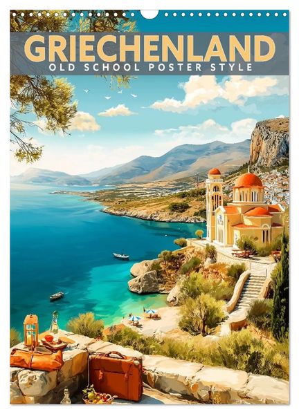 Griechenland - Old School Poster Style (Wandkalender 2027 DIN A3 hoch) CALVENDO Monatskalender