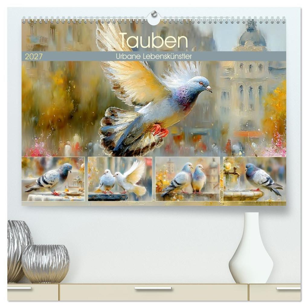 Tauben. Urbane Lebenskünstler (hochwertiger Premium Wandkalender 2027 DIN A2 quer) Kunstdruck in Hochglanz