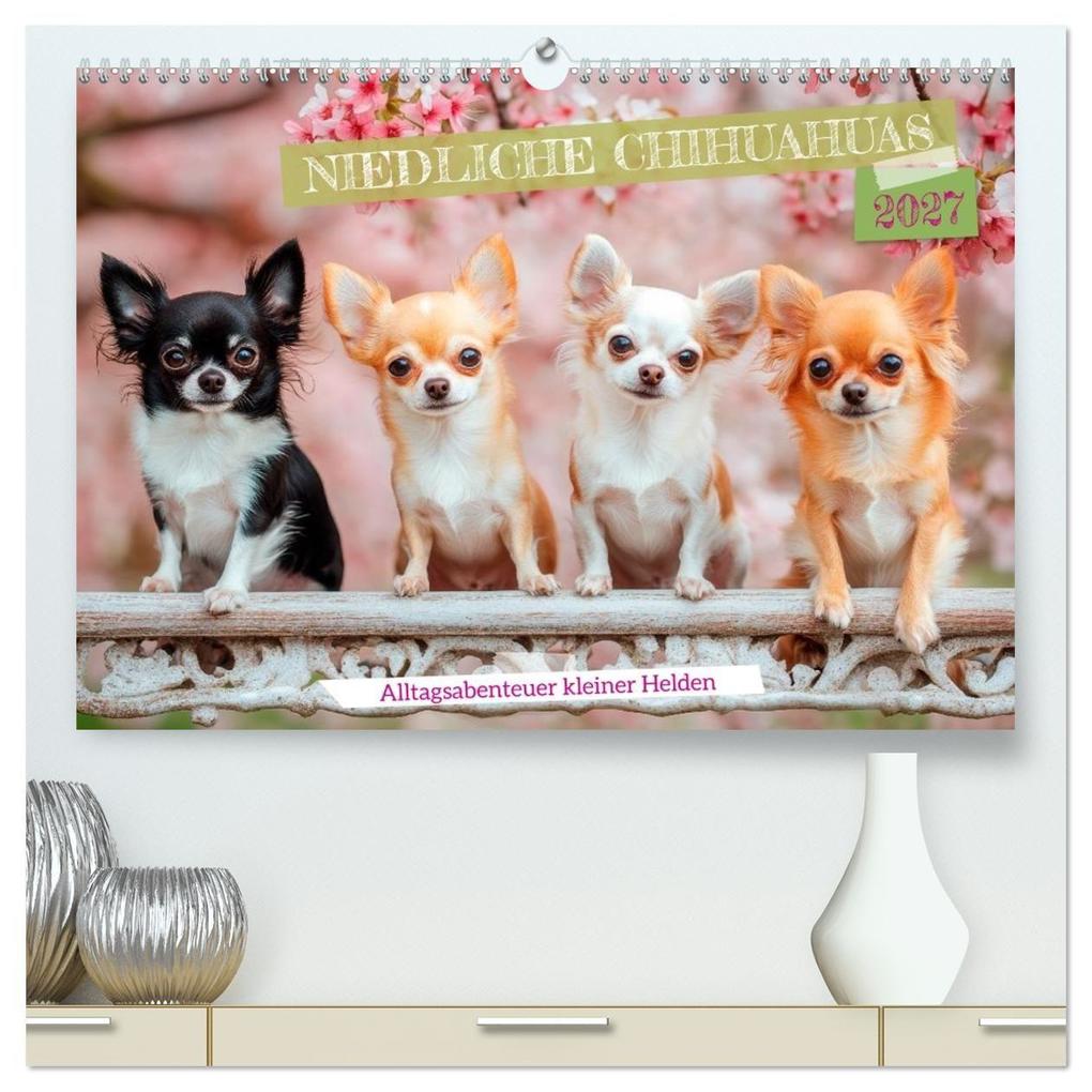 Niedliche Chihuahuas (hochwertiger Premium Wandkalender 2027 DIN A2 quer) Kunstdruck in Hochglanz