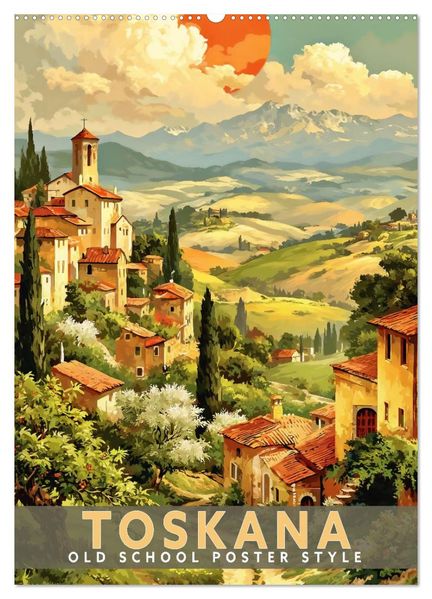 Toskana - Old School Poster Style (Wandkalender 2027 DIN A2 hoch) CALVENDO Monatskalender