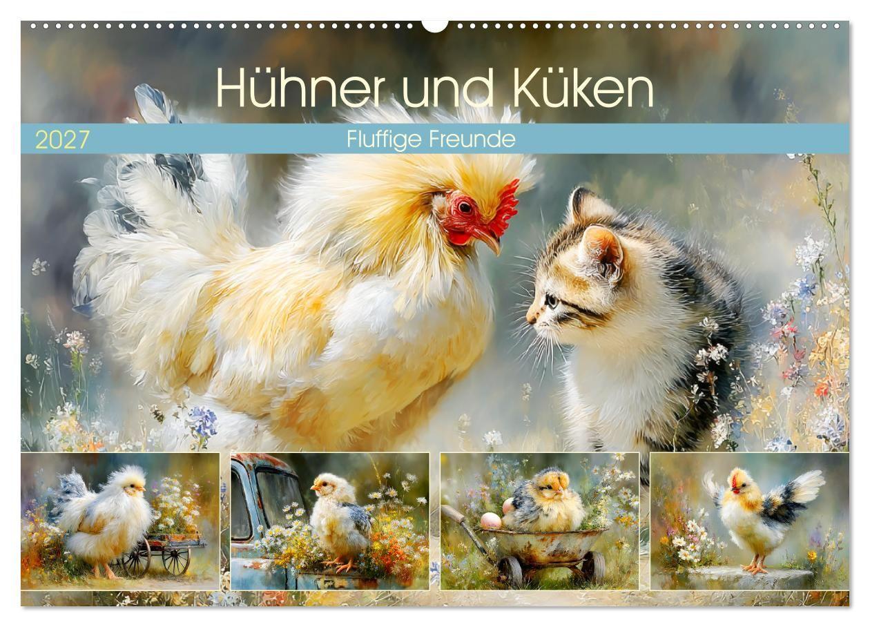 Hühner und Küken. Fluffige Freunde (Wandkalender 2027 DIN A2 quer) CALVENDO Monatskalender