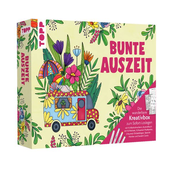 Bunte Auszeit - Die wunderbare Kreativbox. Ausmalset mit Markern