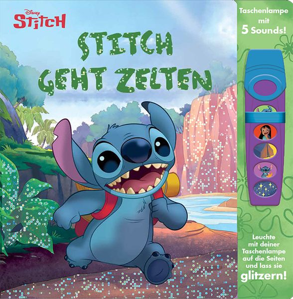 Disney Stitch - Stitch geht zelten - Interaktives Taschenlampen-Soundbuch mit 5 Geräuschen und Glitzerseiten