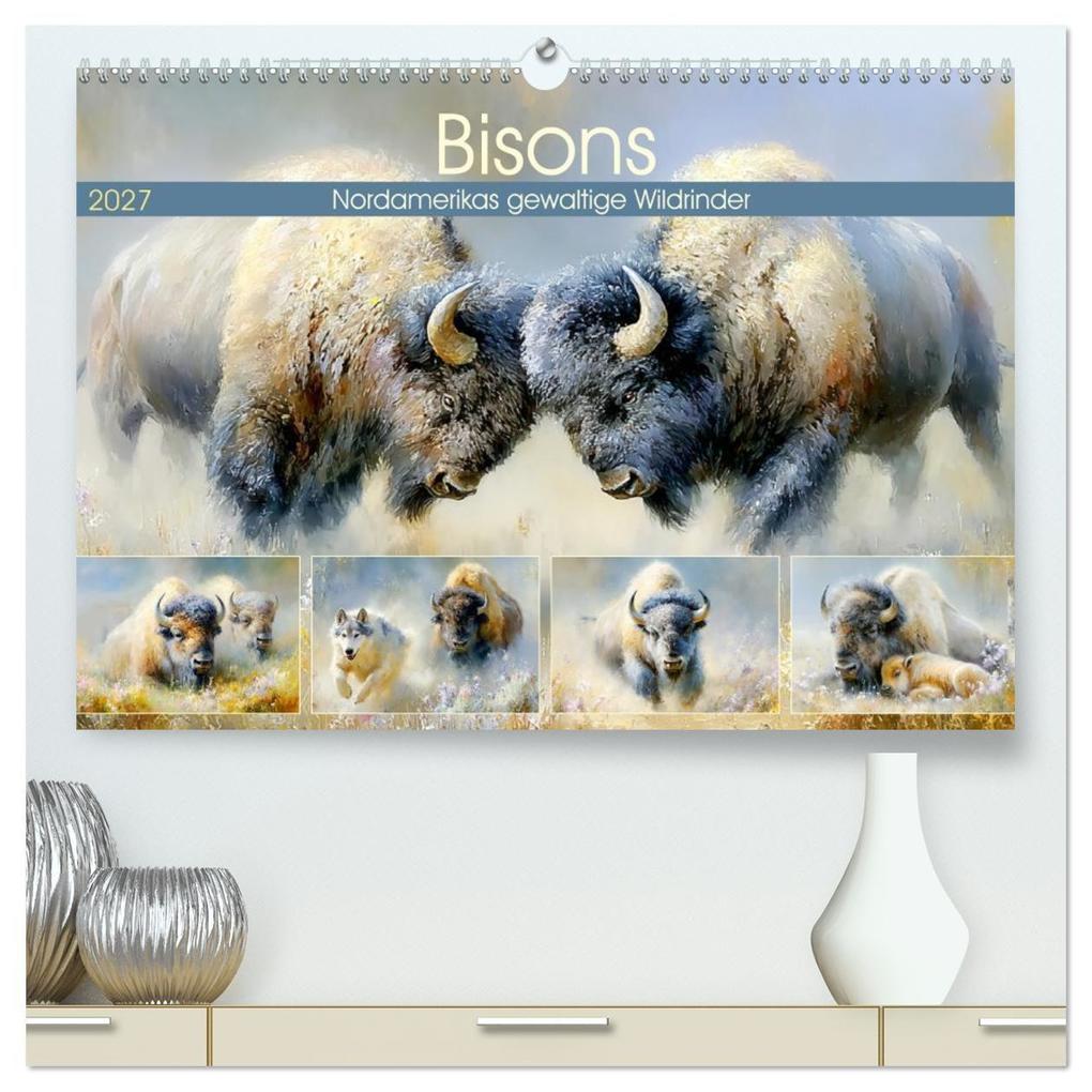 Bisons. Nordamerikas gewaltige Wildrinder (hochwertiger Premium Wandkalender 2027 DIN A2 quer) Kunstdruck in Hochglanz