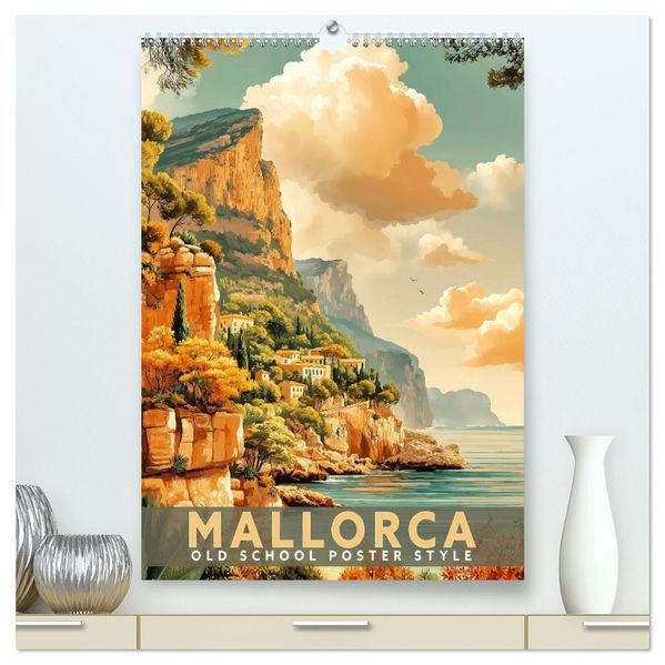 Mallorca - Old School Poster Style (hochwertiger Premium Wandkalender 2027 DIN A2 hoch) Kunstdruck in Hochglanz