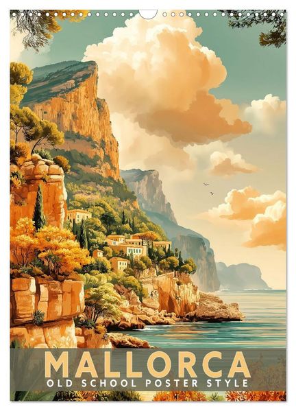 Mallorca - Old School Poster Style (Wandkalender 2027 DIN A3 hoch) CALVENDO Monatskalender