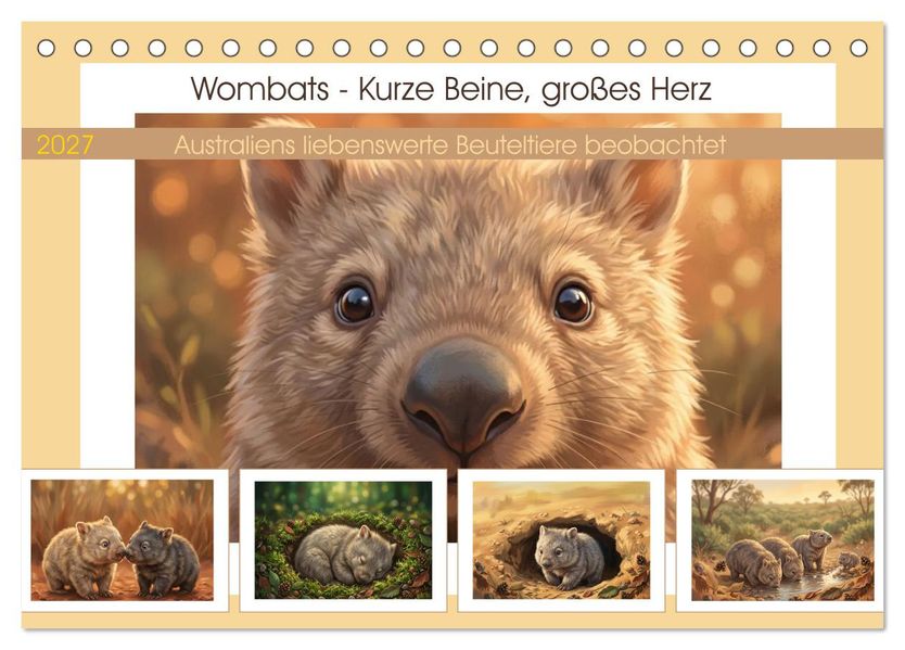Wombats - Kurze Beine großes Herz (Tischkalender 2027 DIN A5 quer) CALVENDO Monatskalender