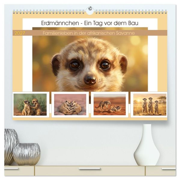 Erdmännchen - Ein Tag vor dem Bau (hochwertiger Premium Wandkalender 2027 DIN A2 quer) Kunstdruck in Hochglanz