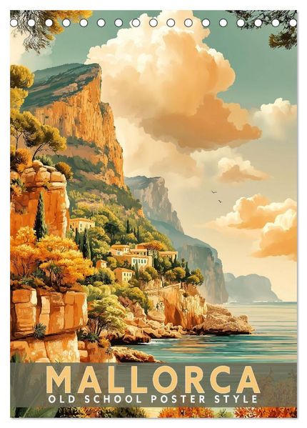 Mallorca - Old School Poster Style (Tischkalender 2027 DIN A5 hoch) CALVENDO Monatskalender