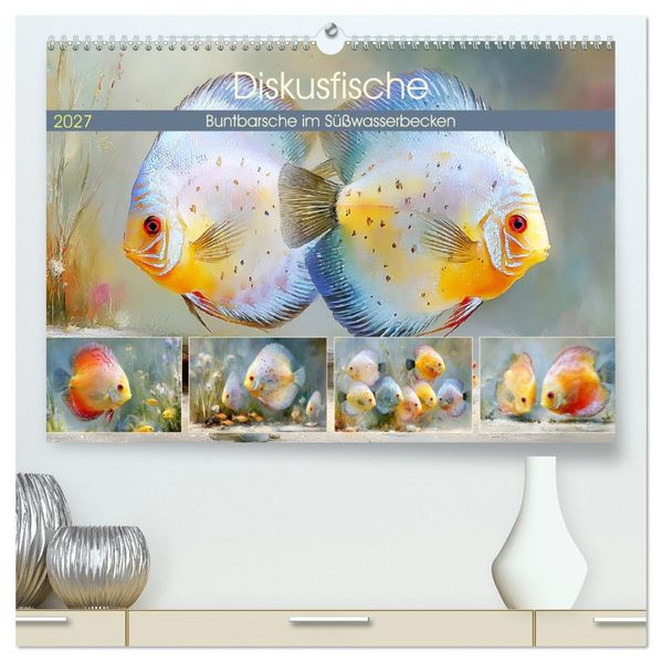Diskusfische. Buntbarsche im Süßwasserbecken (hochwertiger Premium Wandkalender 2027 DIN A2 quer) Kunstdruck in Hochglanz