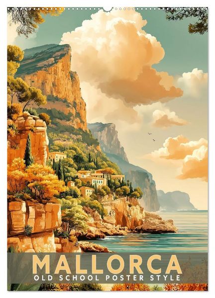 Mallorca - Old School Poster Style (Wandkalender 2027 DIN A2 hoch) CALVENDO Monatskalender