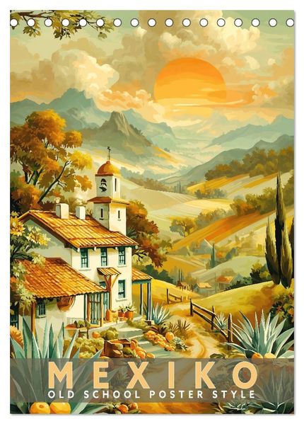 Mexiko - Old School Poster Style (Tischkalender 2027 DIN A5 hoch) CALVENDO Monatskalender