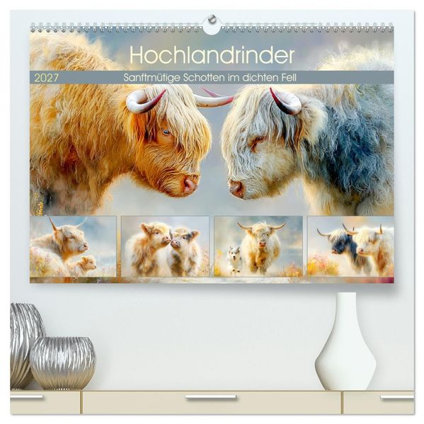 Hochlandrinder. Sanftmütige Schotten im dichten Fell (hochwertiger Premium Wandkalender 2027 DIN A2 quer) Kunstdruck in Hochglanz