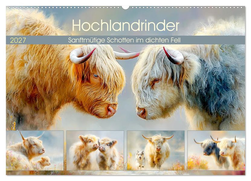 Hochlandrinder. Sanftmütige Schotten im dichten Fell (Wandkalender 2027 DIN A2 quer) CALVENDO Monatskalender