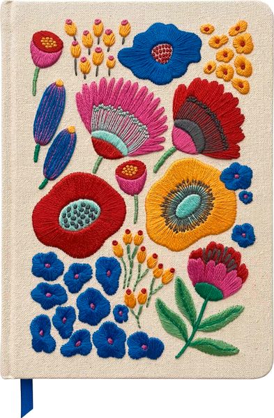 Bunte Blumengrüße Notizbuch bestickt A5 240 Seiten beige