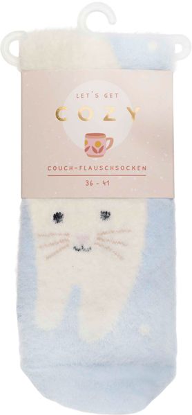 COZY Couch-Flauschsocken 'Cozy Cat' weiß Größe 36-41