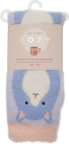 COZY Couch-Flauschsocken'Cozy Cat' blau Größe 36-41