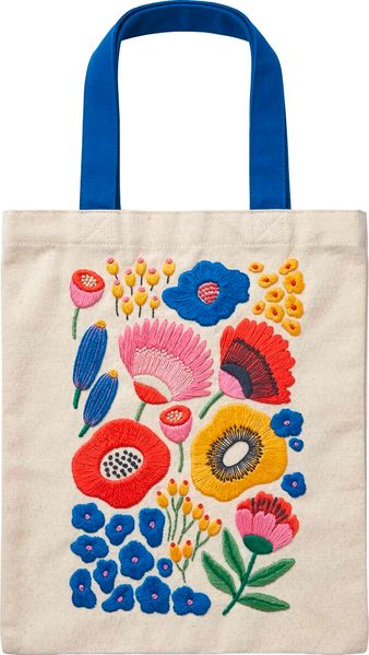 Bunte Blumengrüße Bestickter Stoffbeutel beige