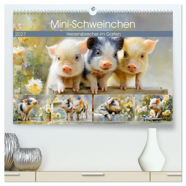 Mini-Schweinchen. Herzensbrecher im Garten (hochwertiger Premium Wandkalender 2027 DIN A2 quer) Kunstdruck in Hochglanz