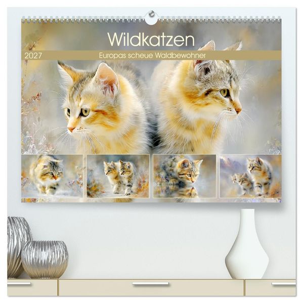 Wildkatzen. Europas scheue Waldbewohner (hochwertiger Premium Wandkalender 2027 DIN A2 quer) Kunstdruck in Hochglanz