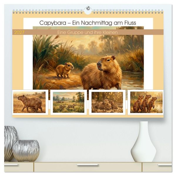 Capybara - Ein Nachmittag am Fluss (hochwertiger Premium Wandkalender 2027 DIN A2 quer) Kunstdruck in Hochglanz