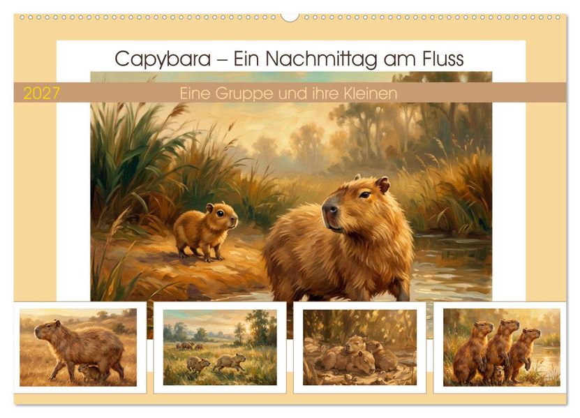 Capybara - Ein Nachmittag am Fluss (Wandkalender 2027 DIN A2 quer) CALVENDO Monatskalender