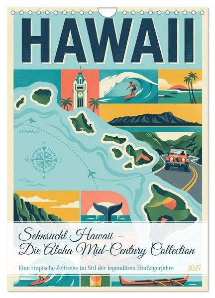 Sehnsucht Hawaii - Die Aloha Mid-Century Collection (Wandkalender 2027 DIN A4 hoch) CALVENDO Monatskalender