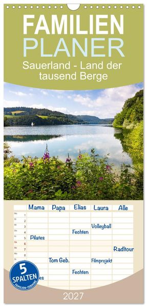 Familienplaner 2027 - Sauerland - Land der tausend Berge mit 5 Spalten (Wandkalender 21 x 45 cm) CALVENDO
