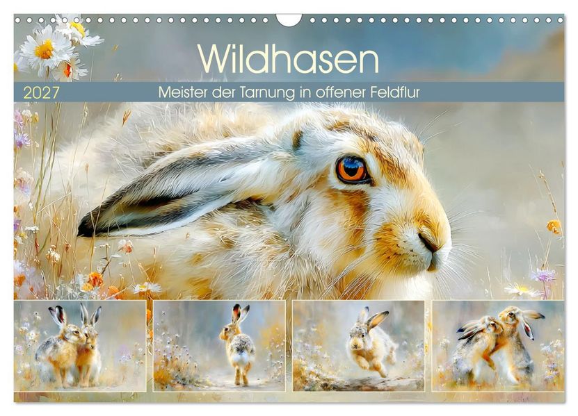 Wildhasen. Meister der Tarnung in offener Feldflur (Wandkalender 2027 DIN A3 quer) CALVENDO Monatskalender